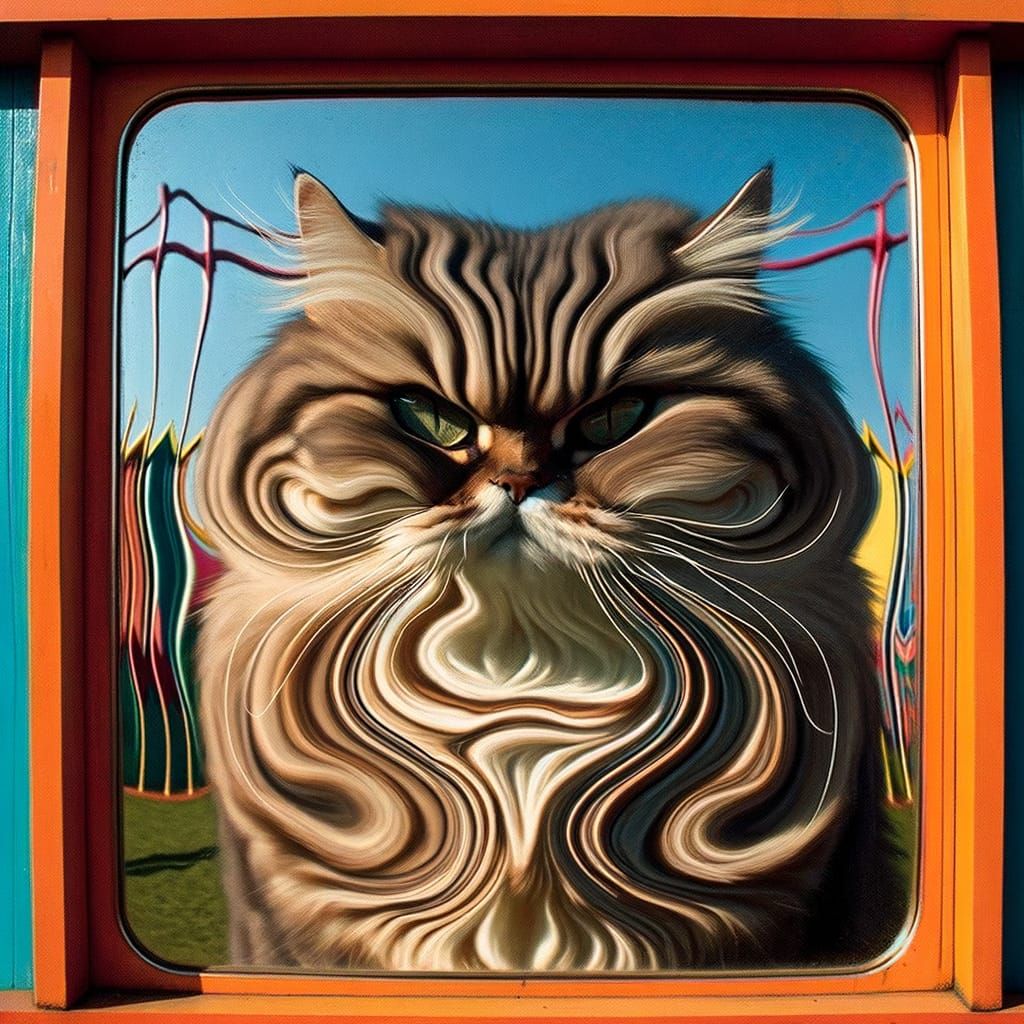 Cat in Funhouse Mirror Reflection