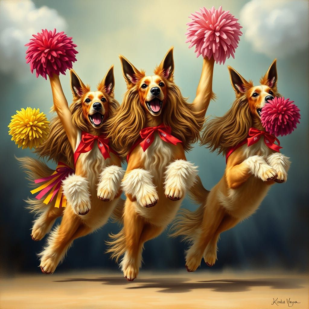 Elegant Afghan-Hound Cheerleaders Leap into Whimsical Fantas...
