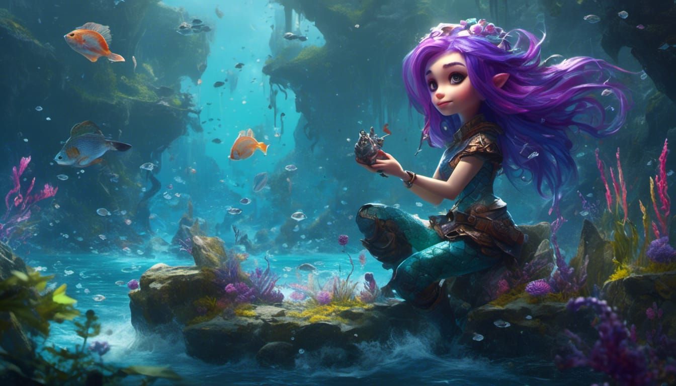 Sea Elf Mermaid Druid in Graffiti Art Style