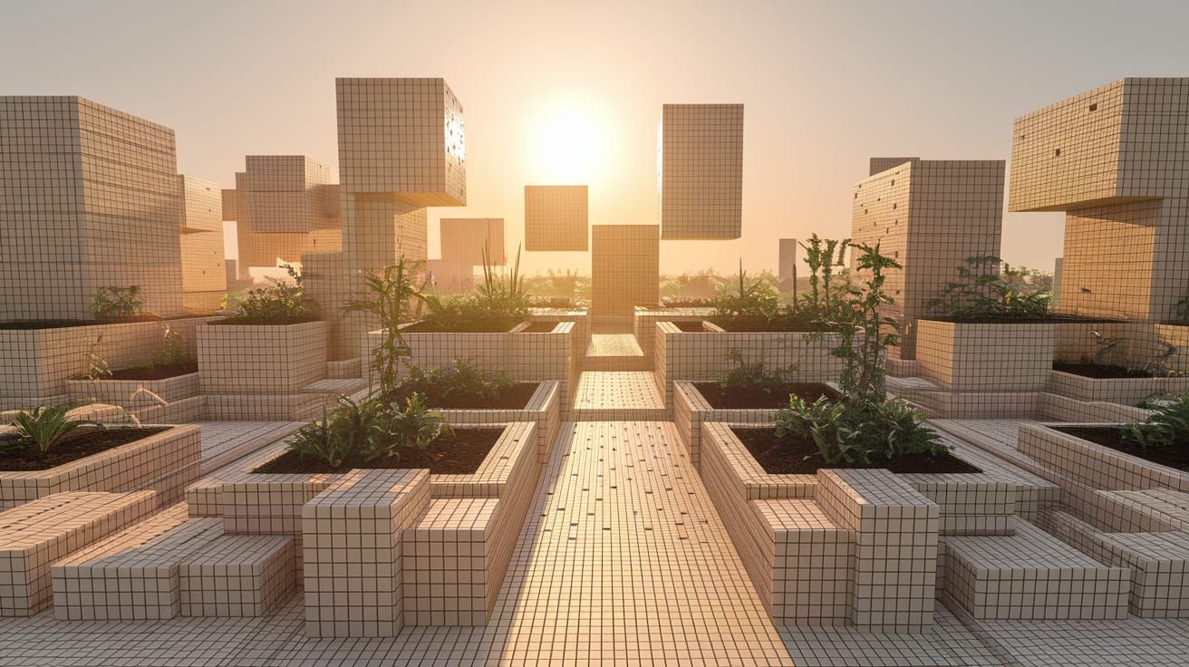Fractal Zen Garden with Cube Elements