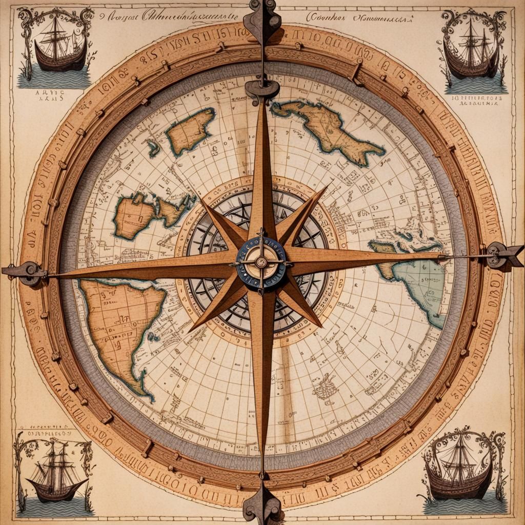 Detailed ancient 15th century atlas, ink drawing, intricatel...