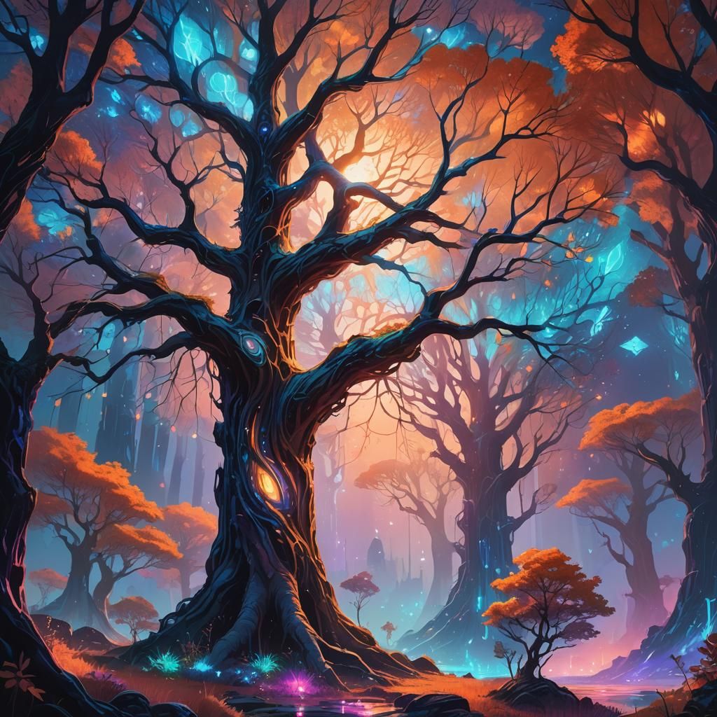 Glowing Tree in Alien Landscape: Fantasy Concept Art