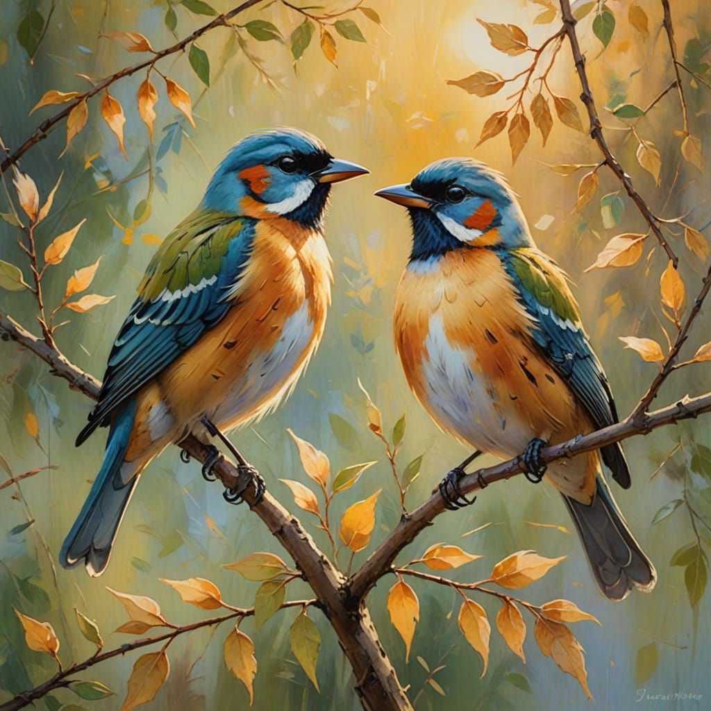 Birds Singing at Sunrise in Impressionist Style