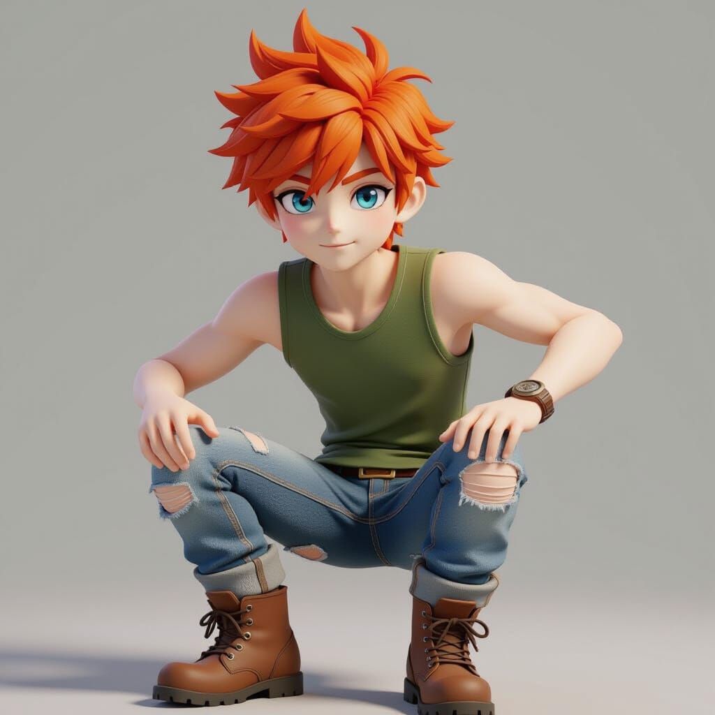 Muscular Teenager in 3D Anime Art Style