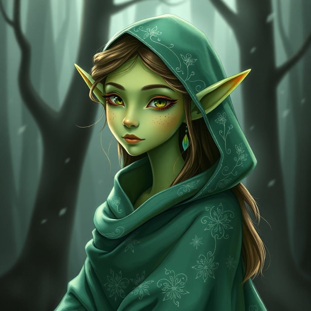 Elegant Emerald Elf in Mystical Forest