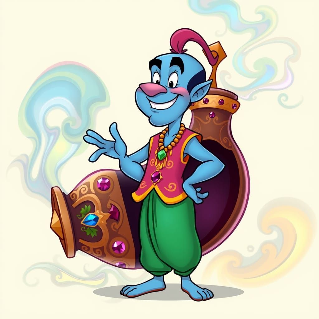Whimsical Cartoon Genie in Classic Disney Style
