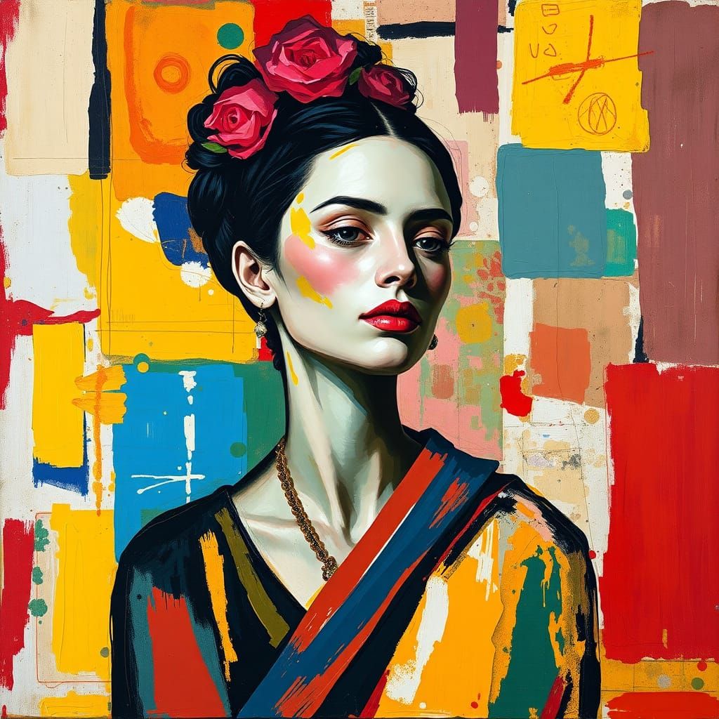 Woman in Abstract Expressionist Style with Vibrant Colors