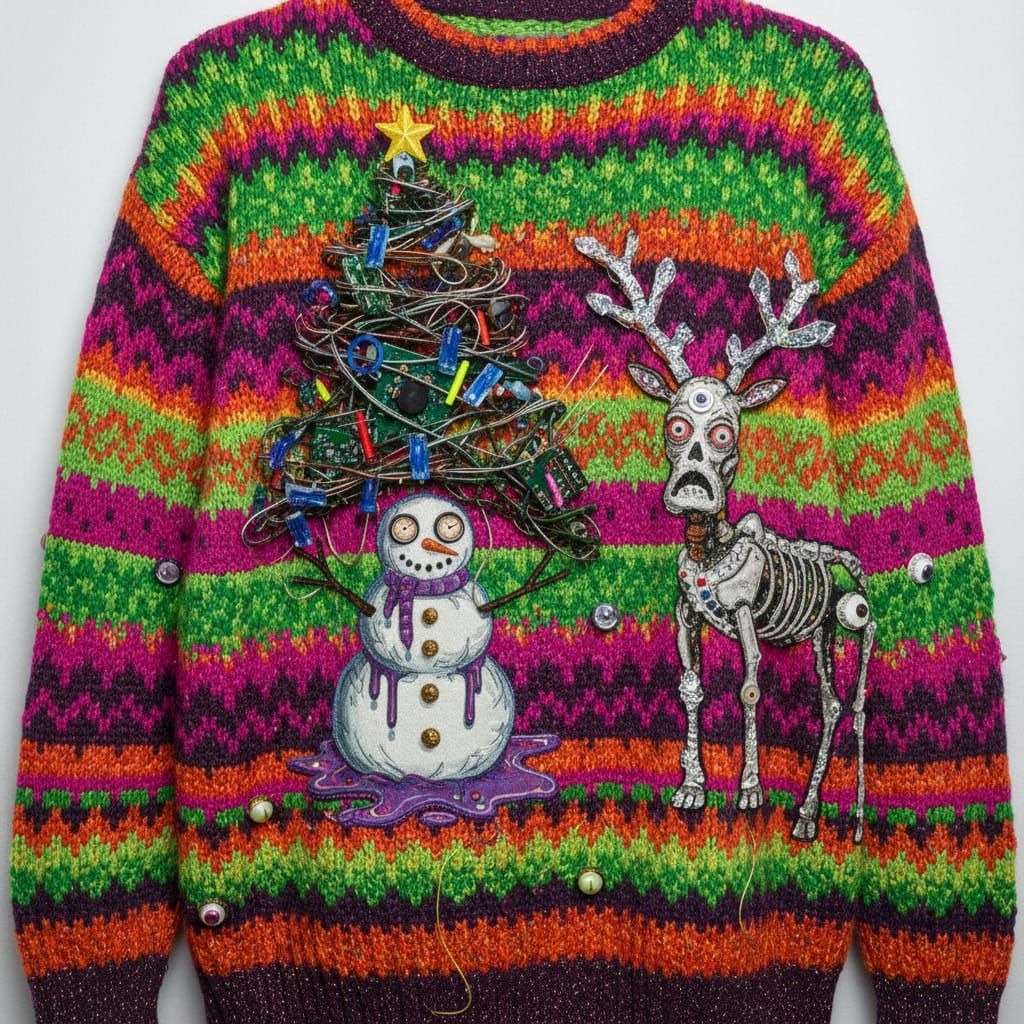 Chaotic Neon Christmas Sweater Art