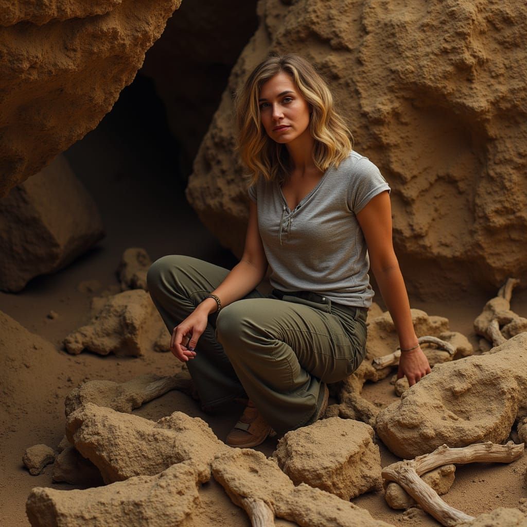 Paleontologist Discovering Ancient Remains with Cave Art