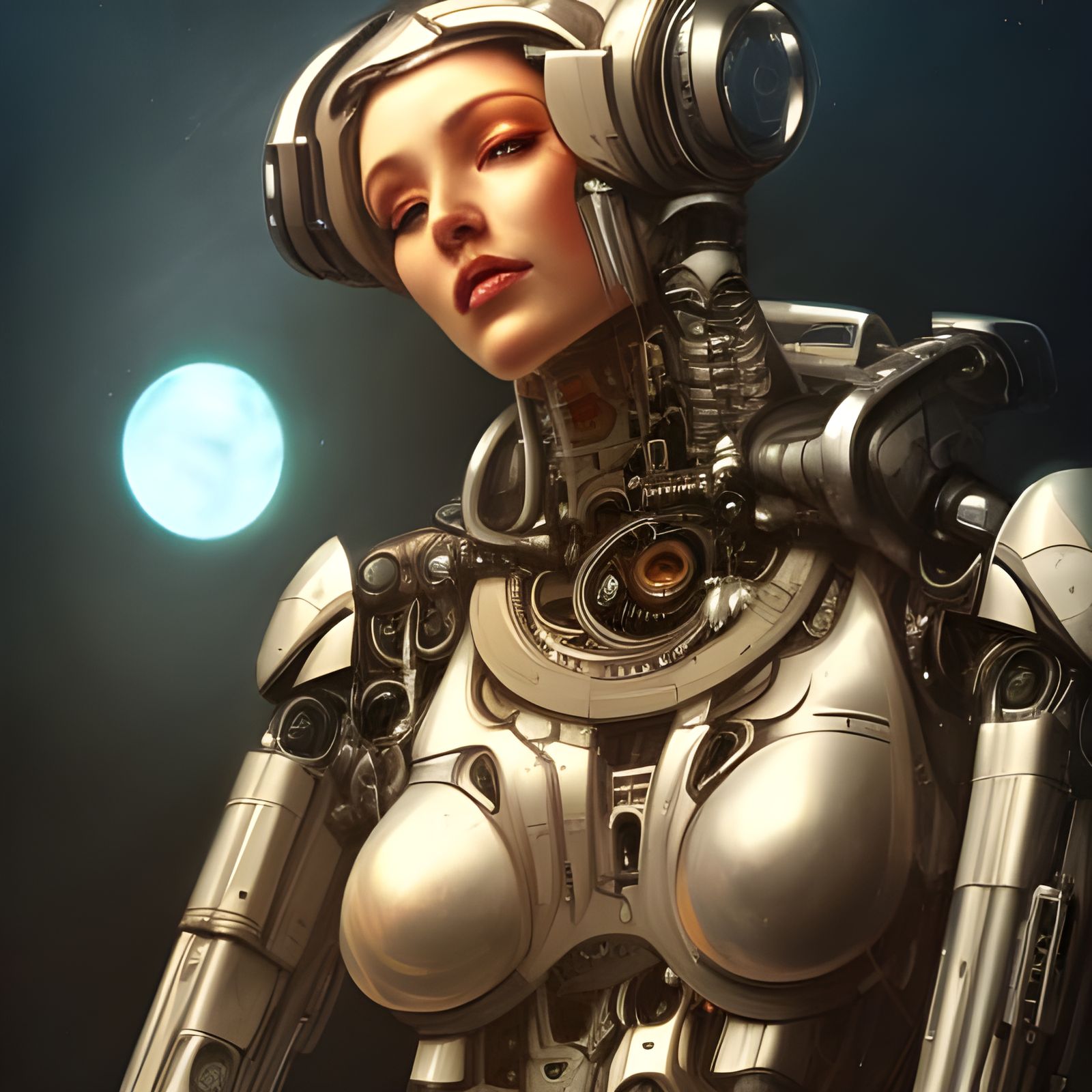 Cyborg Woman in Cyberpunk Sci-Fi Setting