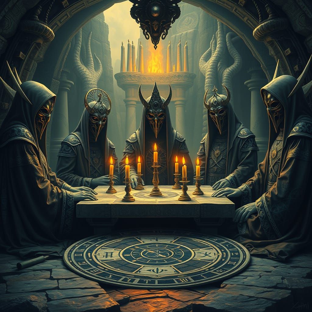 Secret Architects Gather in Candlelit Dream Temple Sanctum