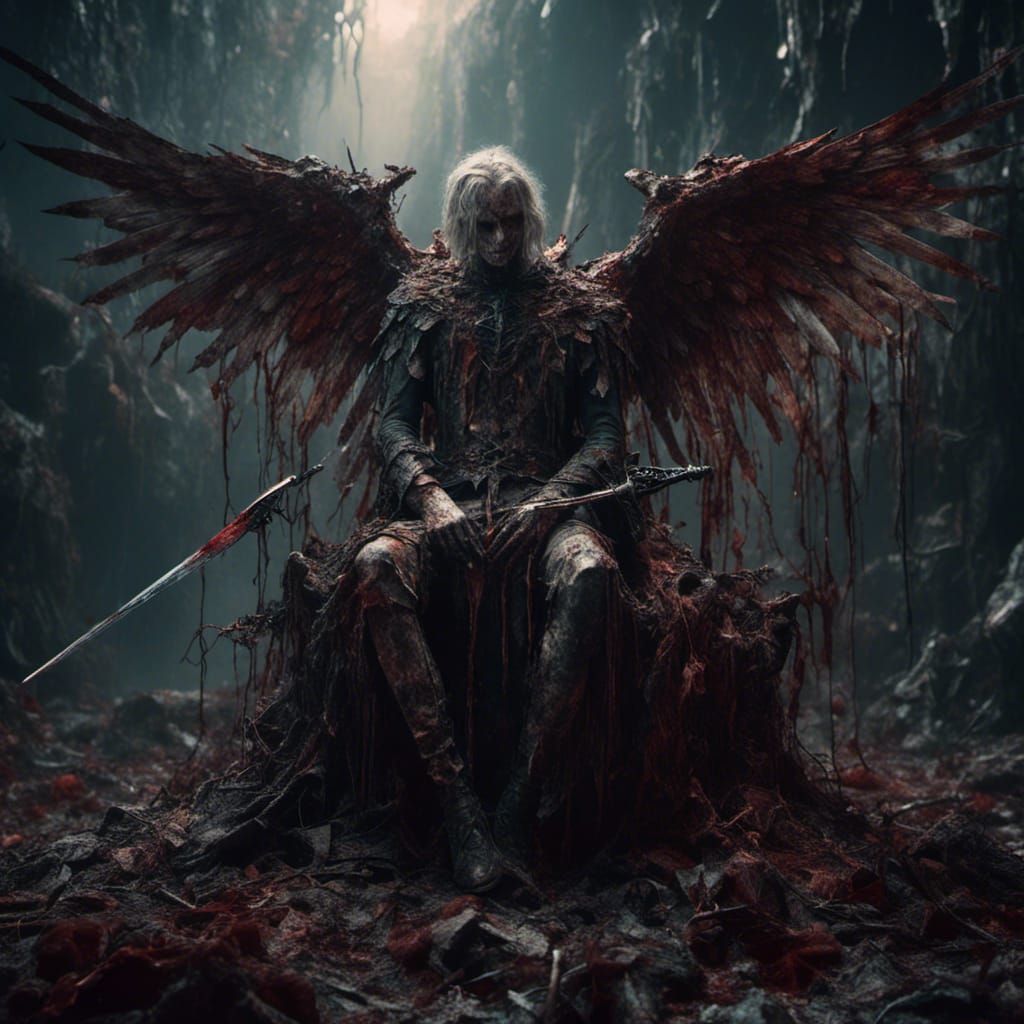 Macabre Angel Bound Holding Sword: Detailed Matte Painting
