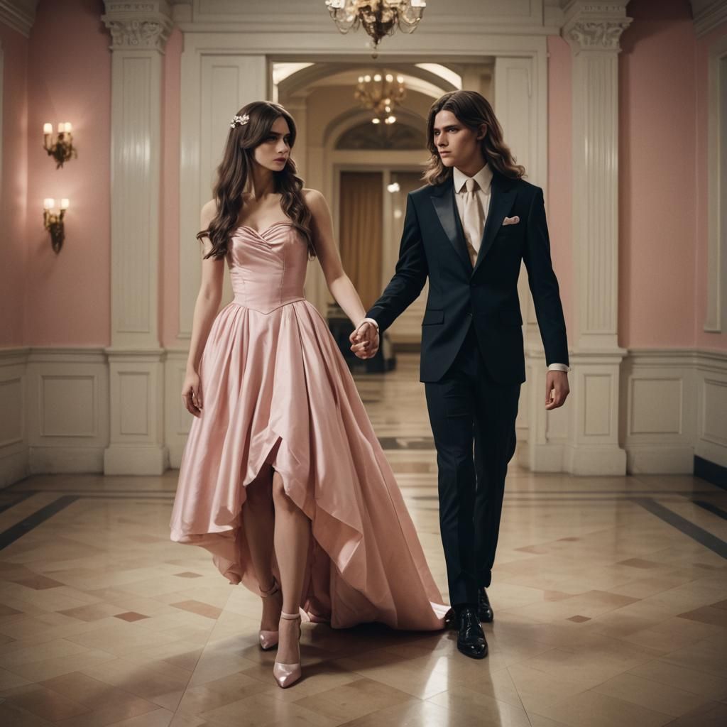 Cinematic Ballroom Scene: Girl in Suit with Crossdresser