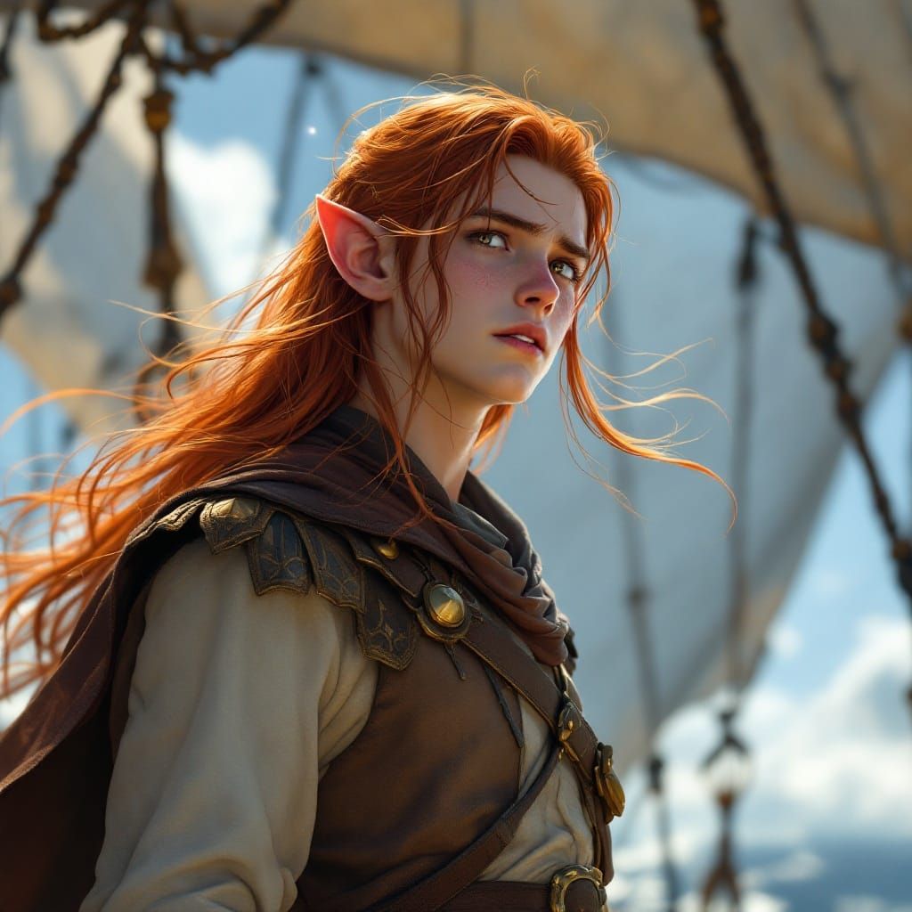 Ethereal Airship Captain: Red-Haired Elf in Elvish Uniform