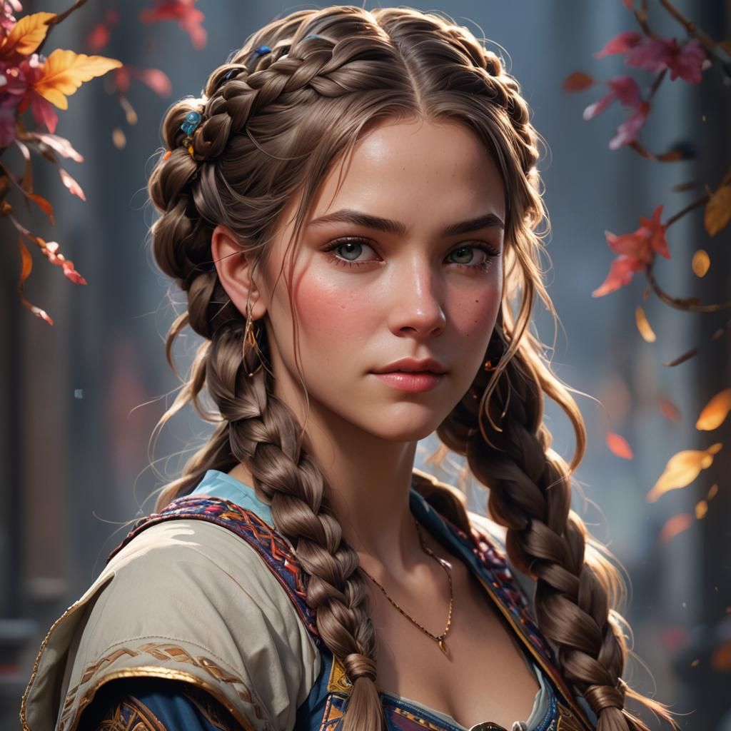 Detailed Portrait of Woman with Dutch Braids