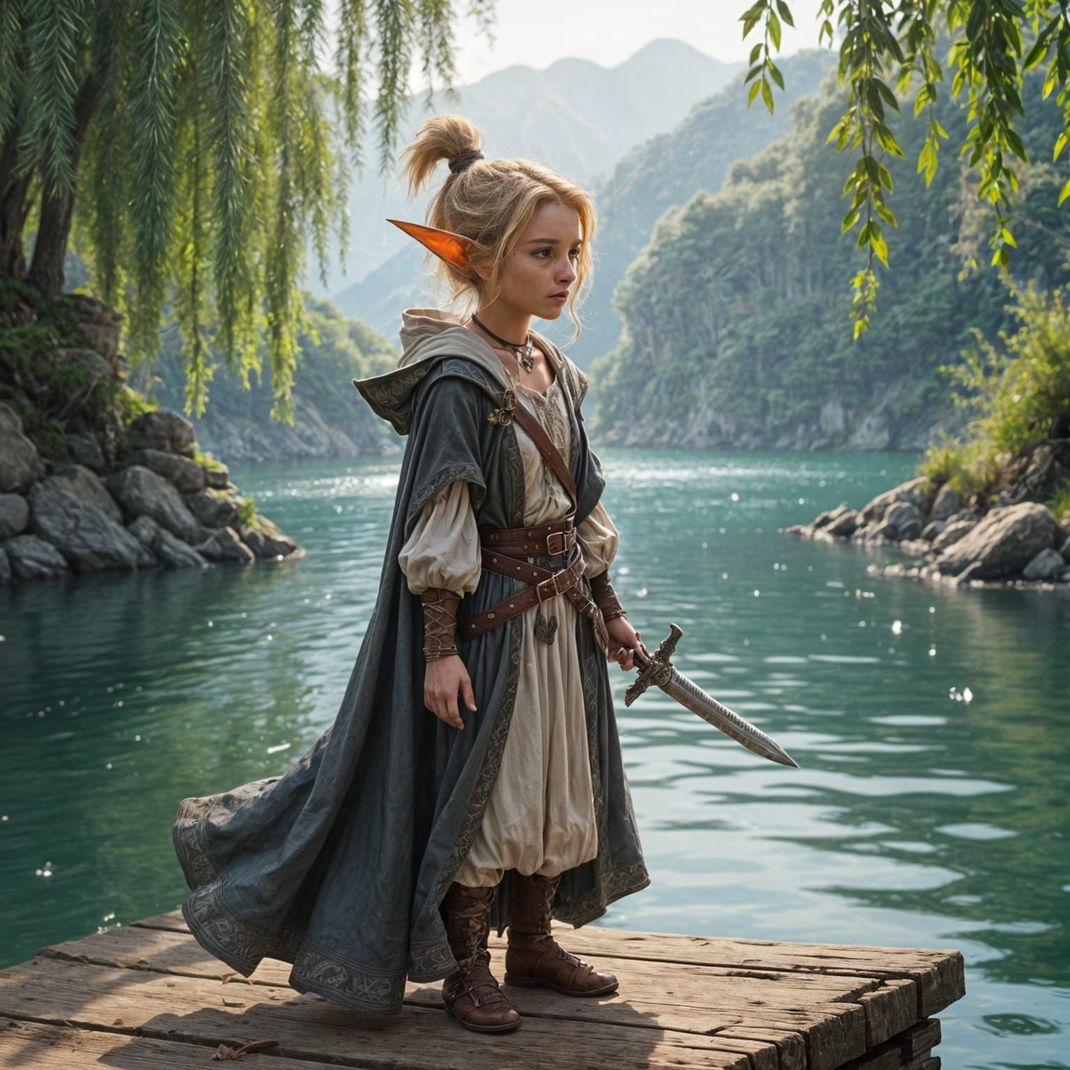 Halfling Woman on River Pier in Dnd Style