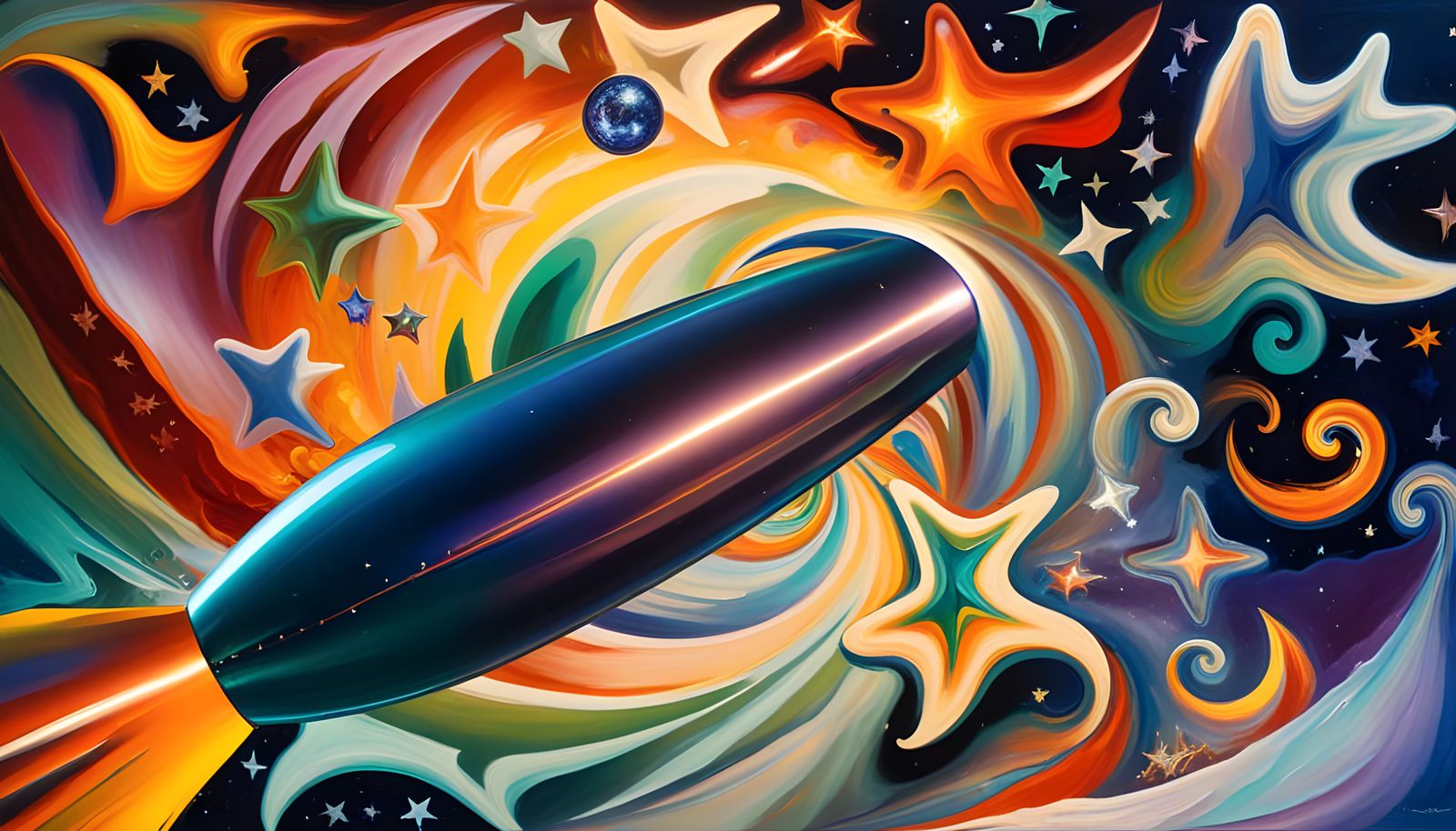 Surreal Cosmic Vortex with Mirrored Stars and Iridescent Fla...