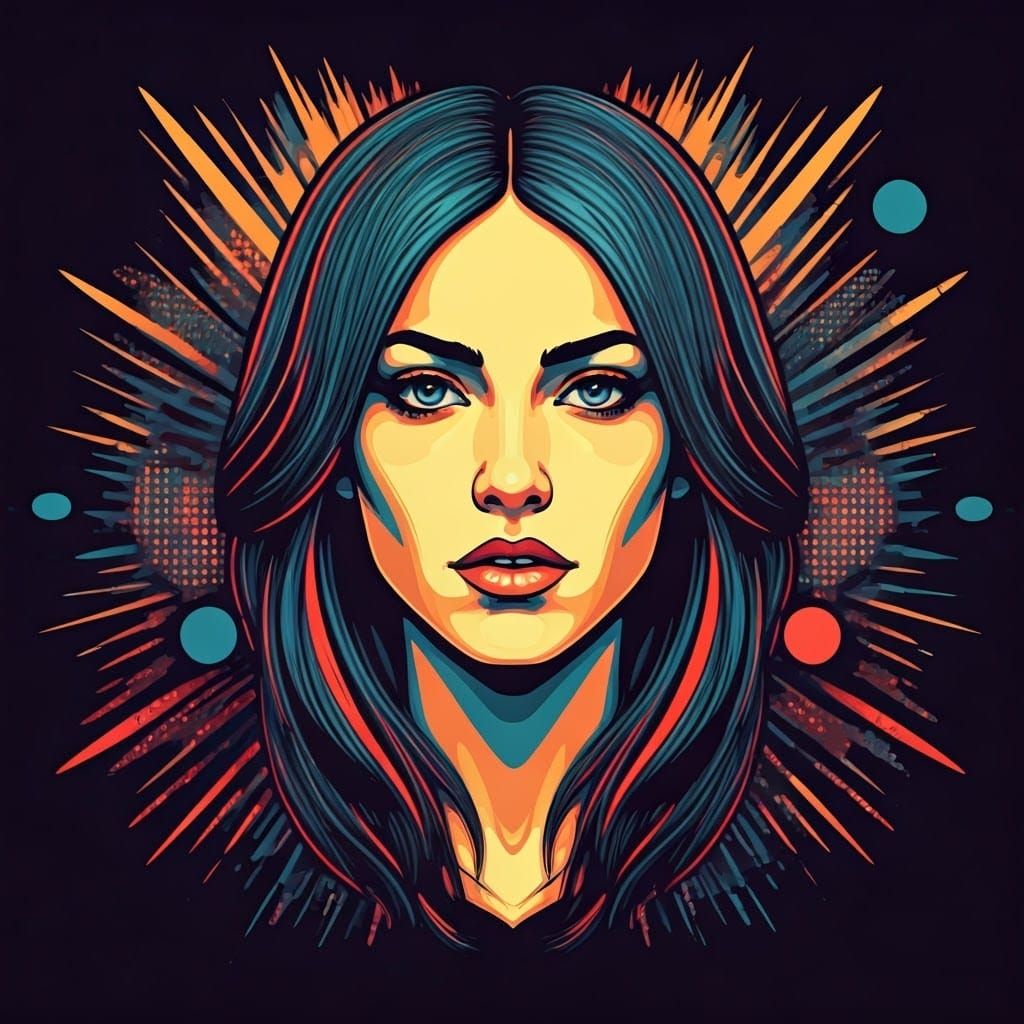 Vibrant Pop Art Portrait of a Free-Spirited Woman in Triadic...