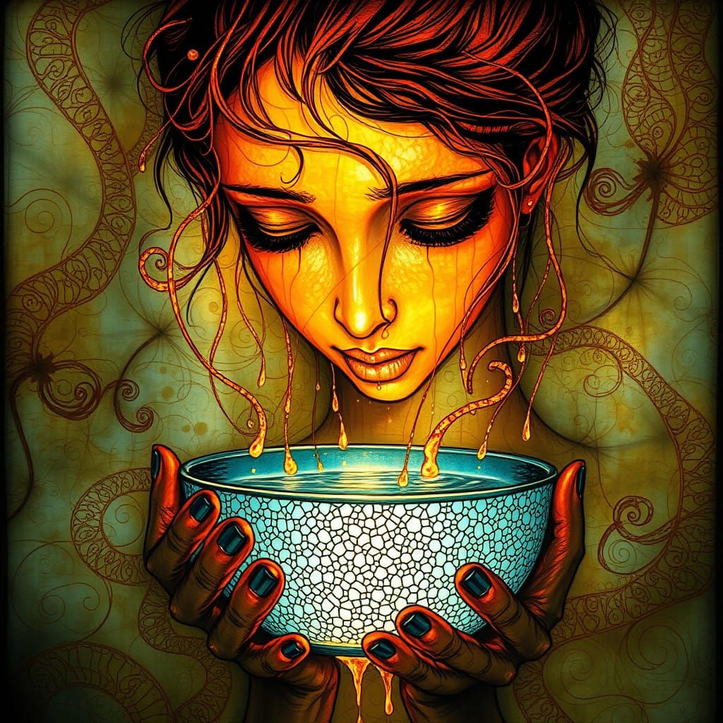 Ethereal Goddess Sipping from a Cosmic Bowl