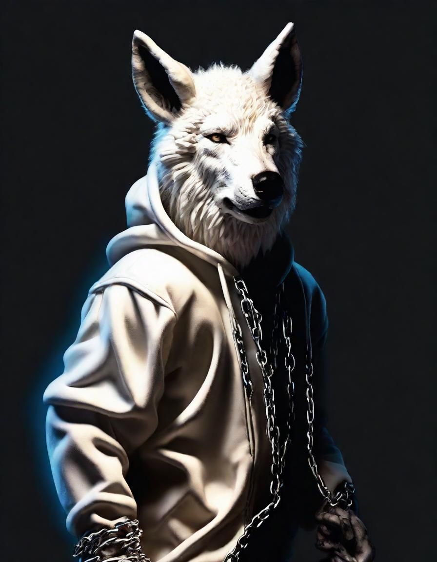 Airbrushed Wolf-Man in Sheep Costume with Chains