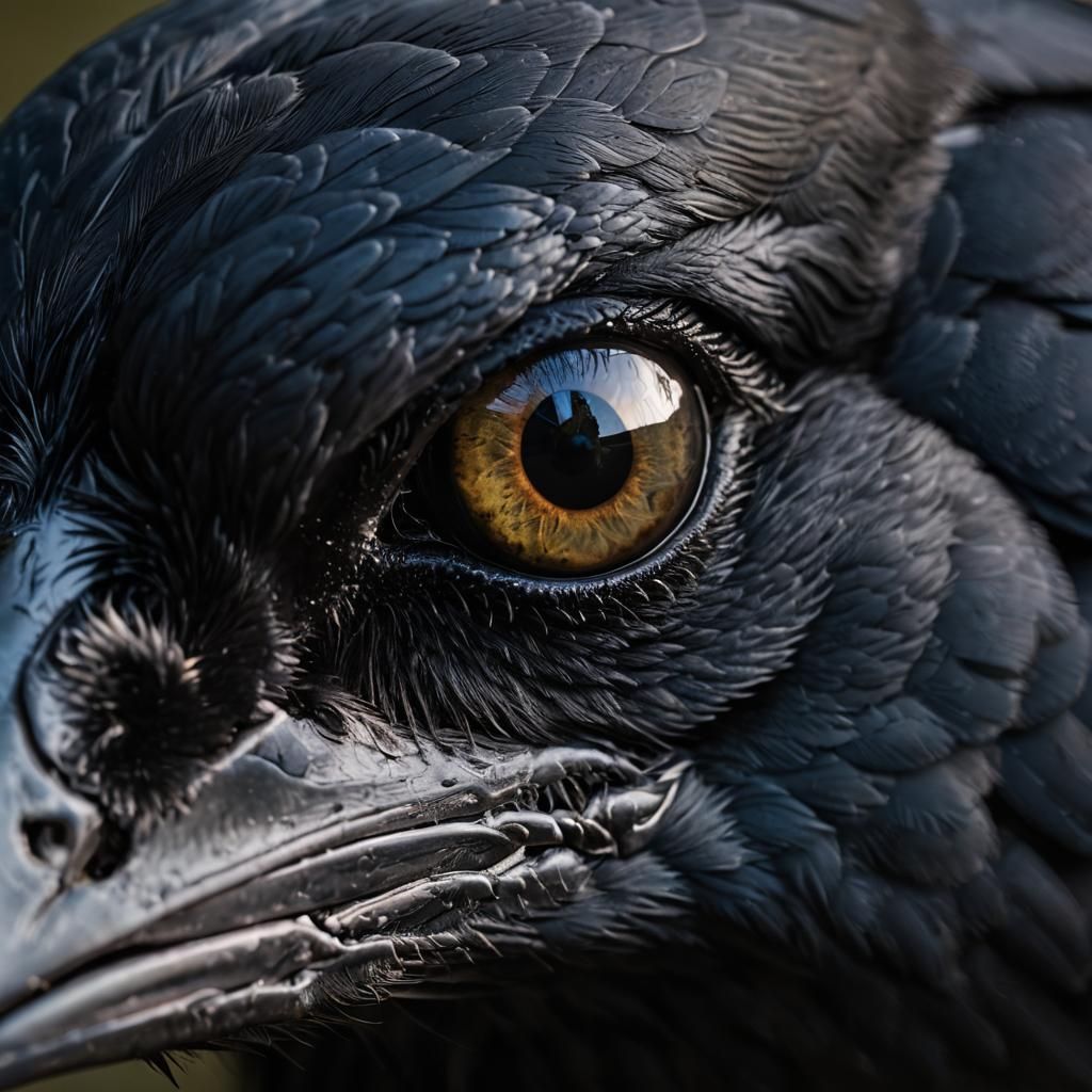 Raven's Eye Reflecting Night Sky: Macrophotography