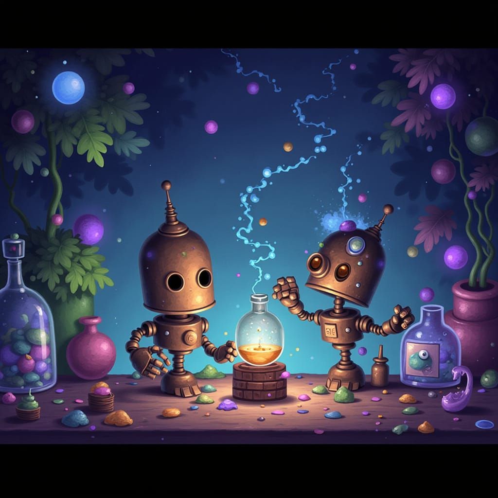 Robots Brew Magical Plant Potions in Ghibli Style