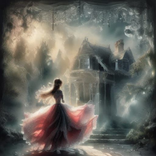 Emerald Green Ballgown: Romantic Surrealism in Oil