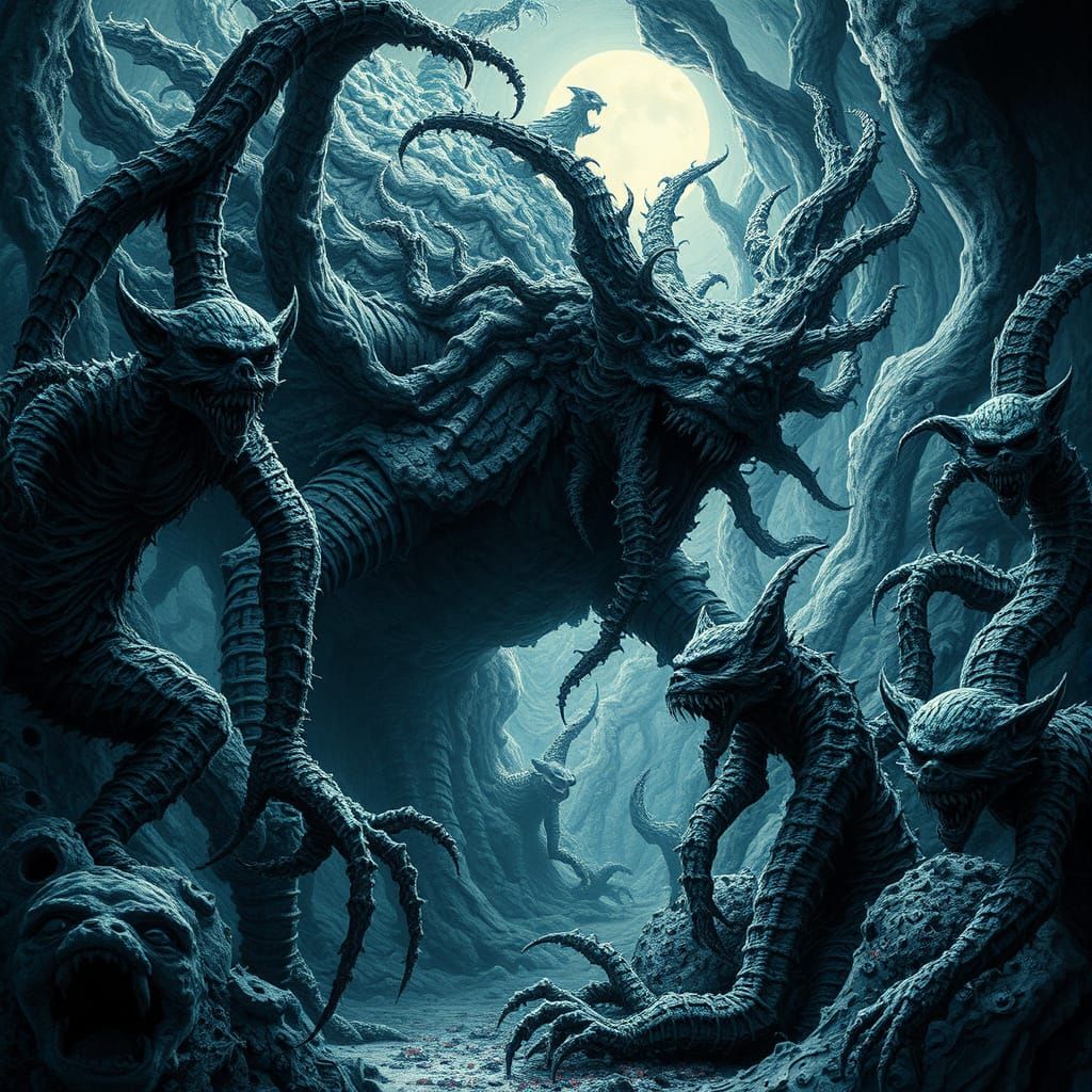 Surreal Cubist Nightmare Landscape in Abstract Fractal Style