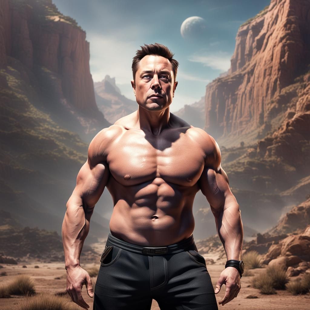 Muscular Figure with Bodybuilder Physique: Digital Matte Pai...