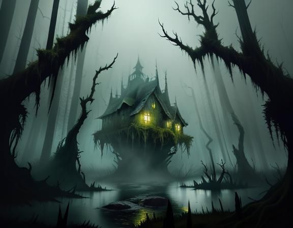 Bullywug in Misty Swamp: Dark Fantasy Illustration