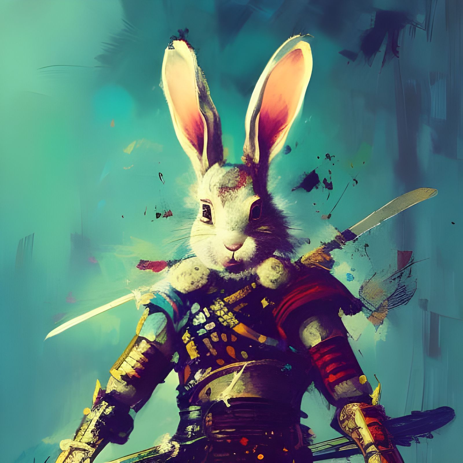 Samurai Rabbit Portrait in Japanese Art Style