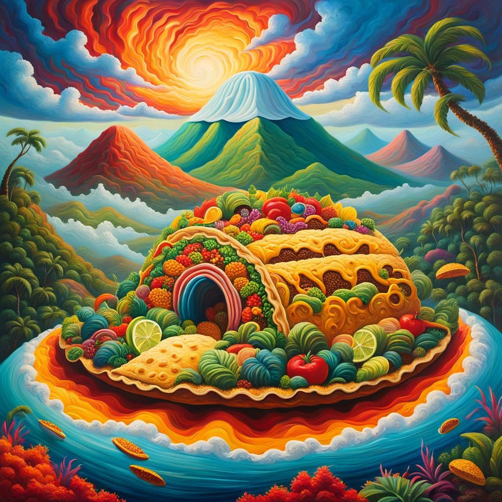 Floating Taco Island in Surreal Landscape
