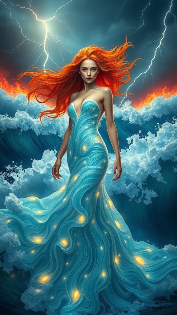 Ocean Goddess Radiates Ethereal Energy in Vibrant, Surreal L...