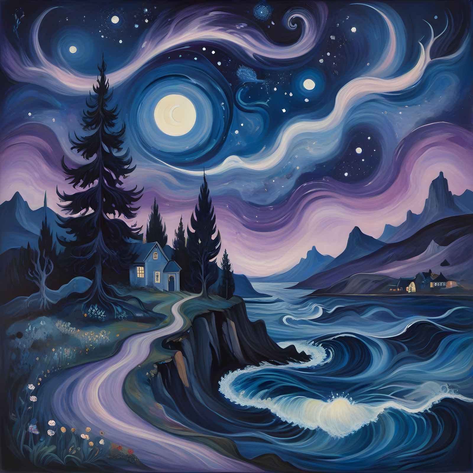 Surreal Starry Night in Expressive Style