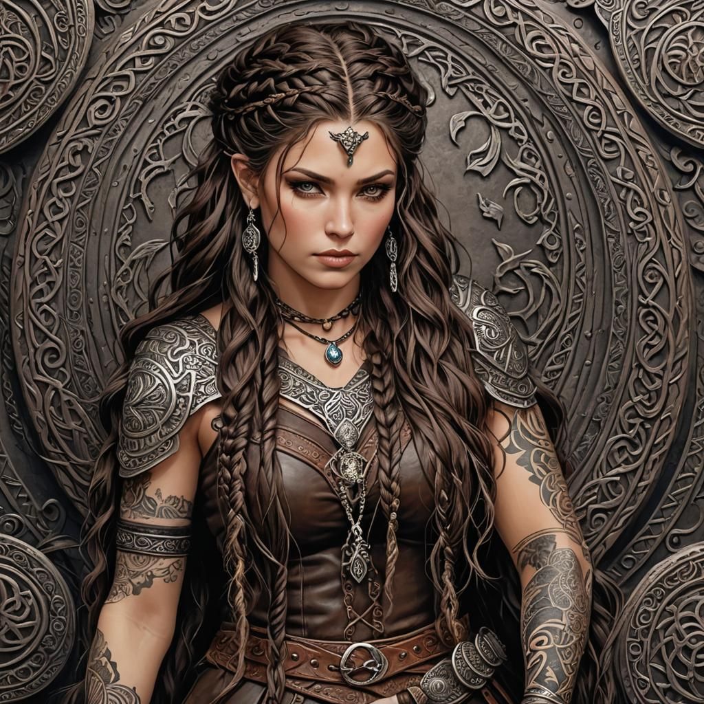 Viking Woman with Braids and Tattoos