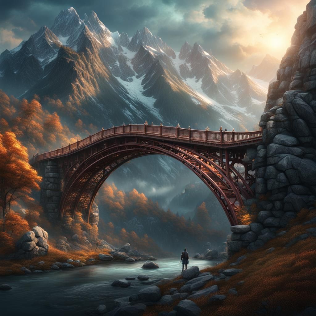 Cinematic Covered Bridge in the Mountains