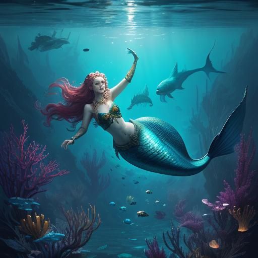Underwater Mermaid in Digital Matte Painting Style