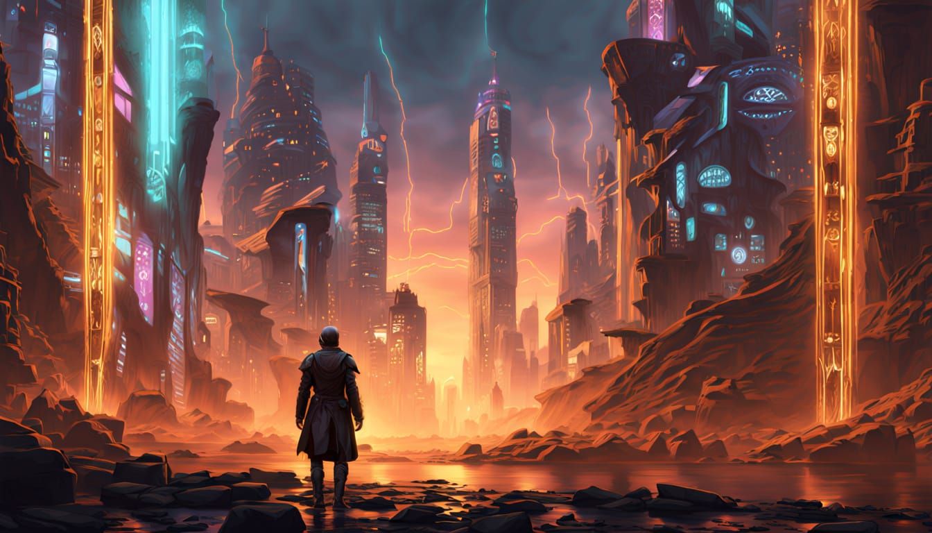 Time Traveler Leaps Between Worlds in Cyberpunk Style