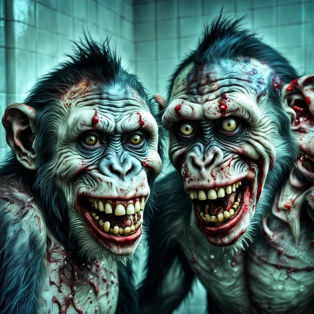 Zombie Monkey Monster Clowns Play in Shower
