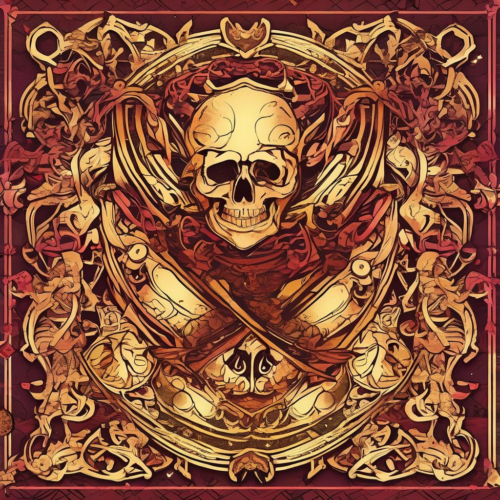 Anime Pirate Scene in High-Contrast Coloring Book Style