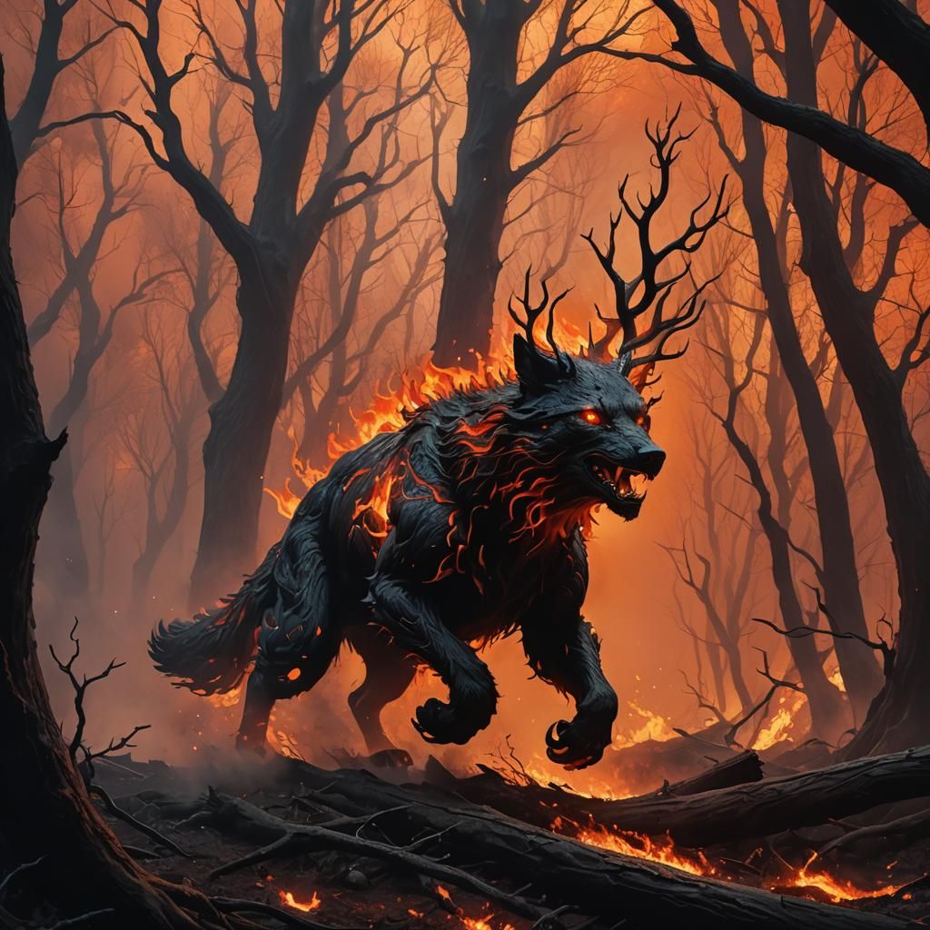 Blazing Almasty in Misty Forest: Surreal Close-Up