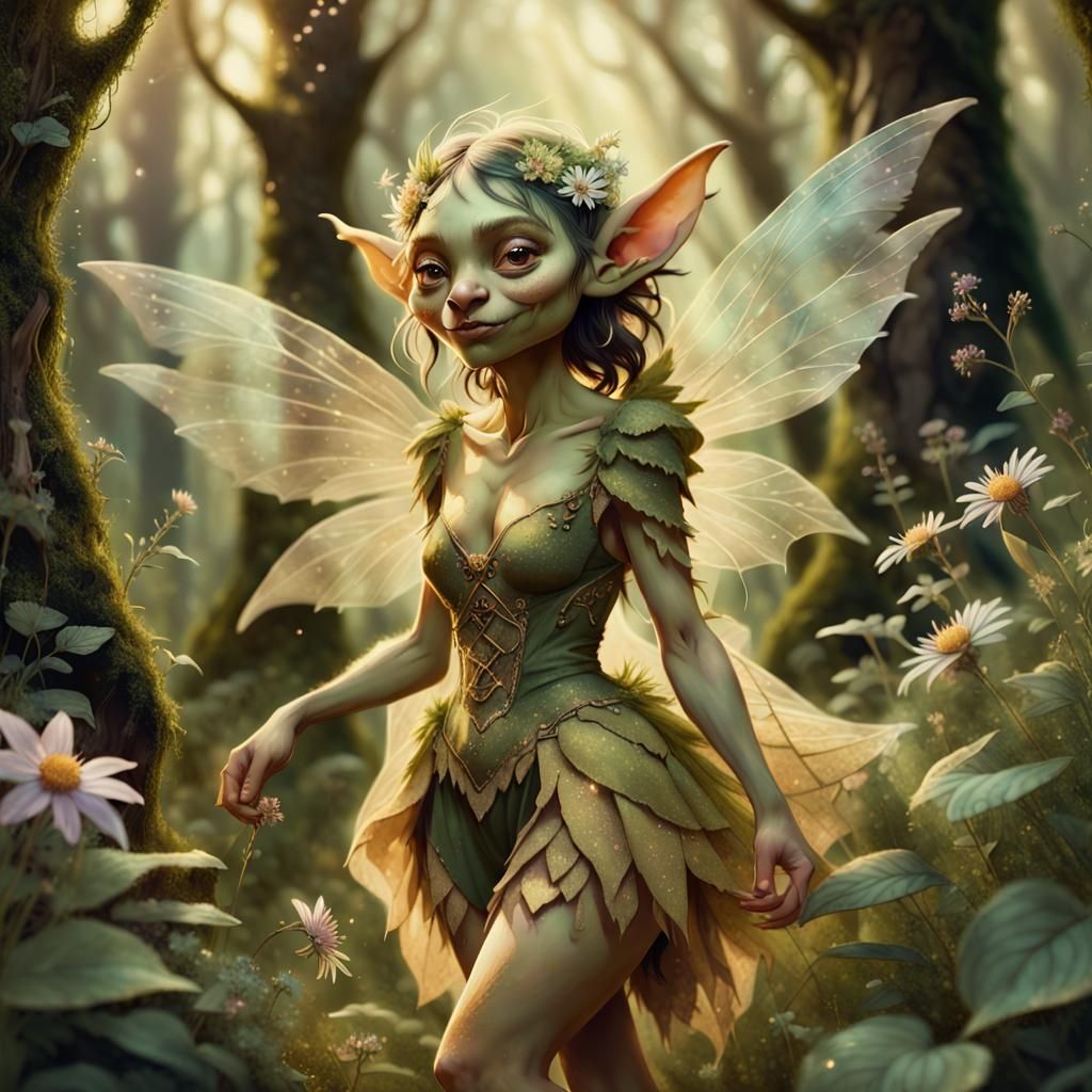 Whimsical Goblin in a Lush Forest Glade
