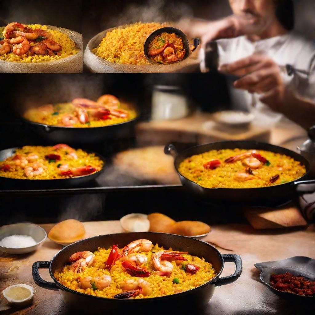 Chef Cooking Paella in Vibrant Spanish Kitchen
