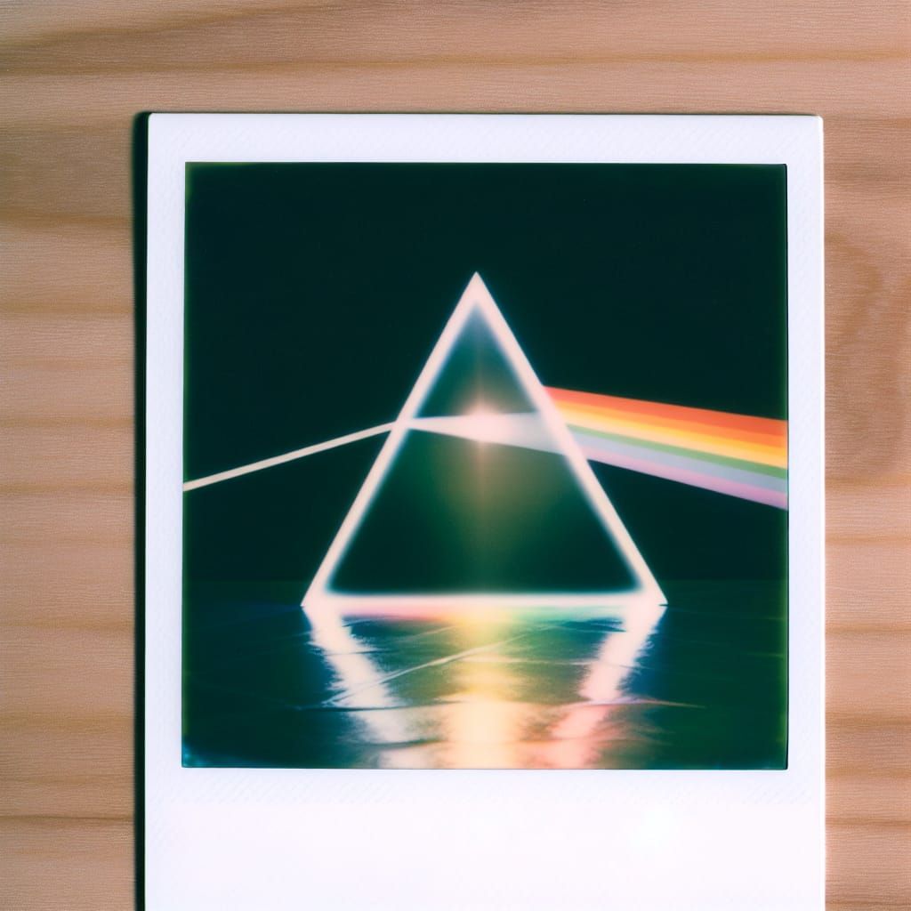Polaroid Photograph of Cosmic Album Cover in Prism Effect