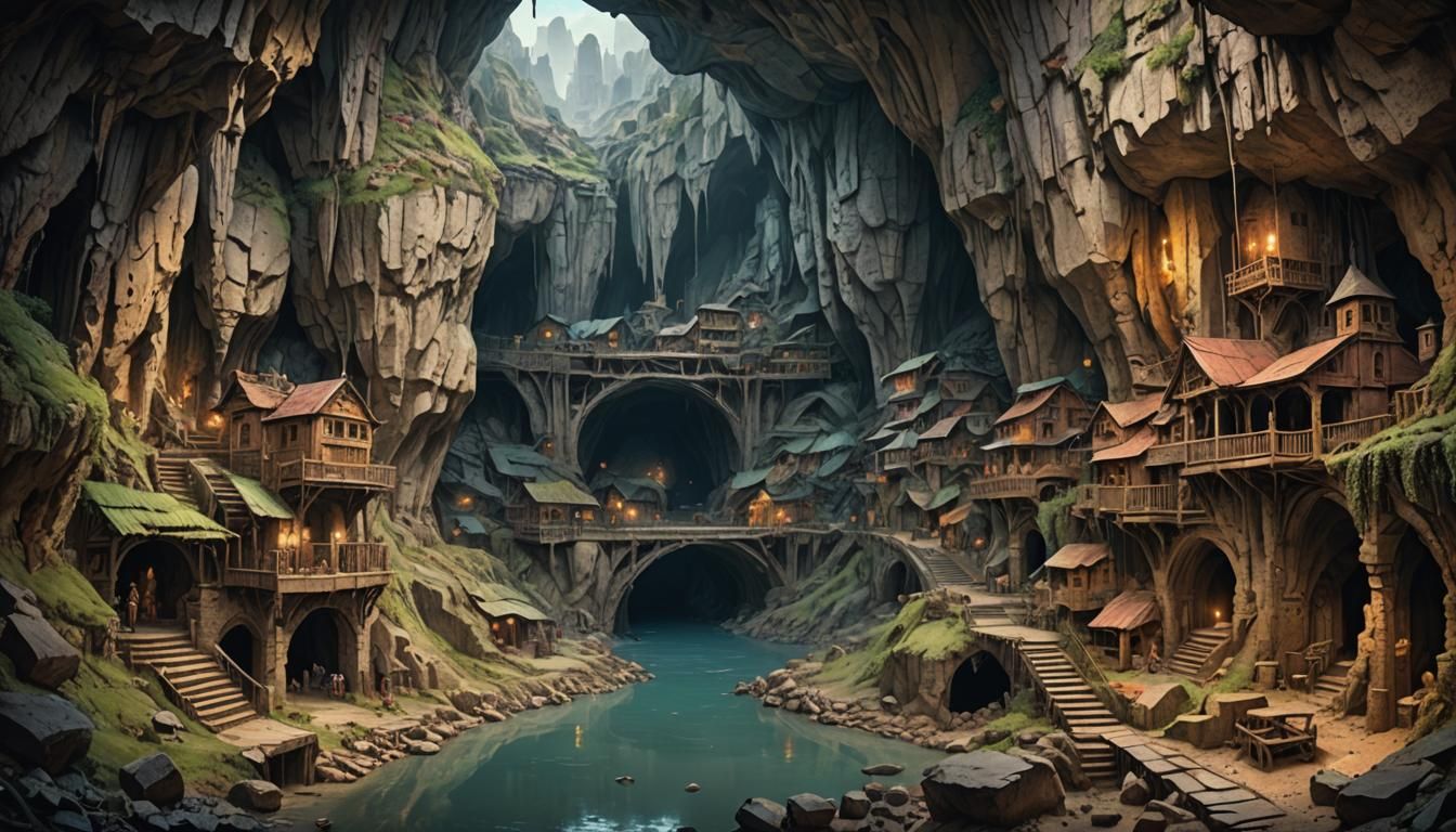 Miserable Underground Town Cave Concept Art