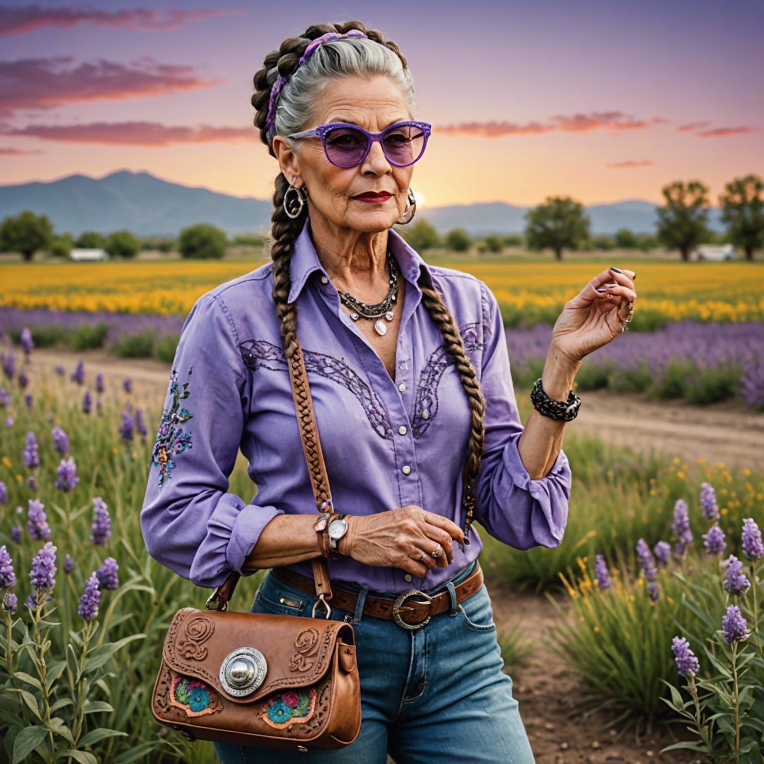 Rockabilly Woman in Wildflower Field: Airbrush Portrait