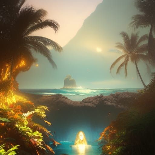 Dream Hawaiian Vacation in Dark Fantasy Style