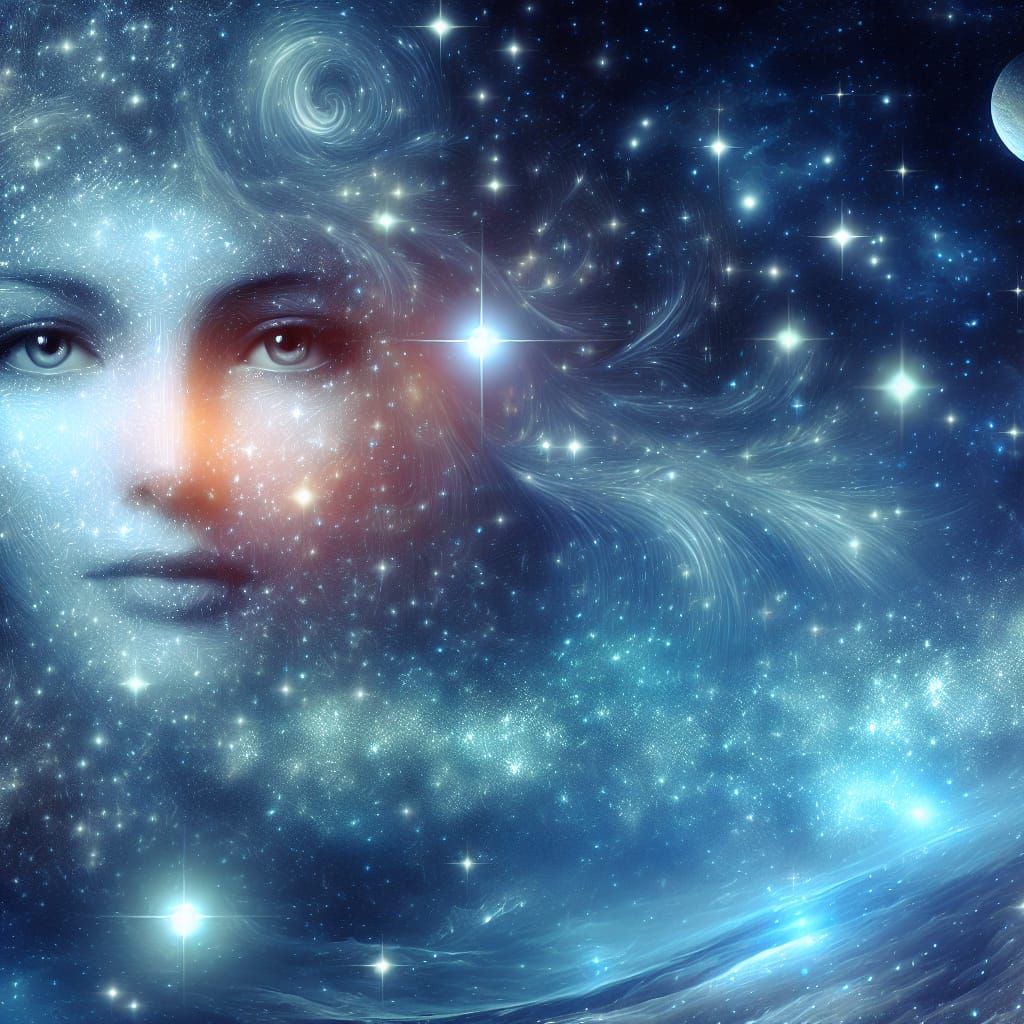 Ethereal Woman in Starscape: A Celestial Portrait