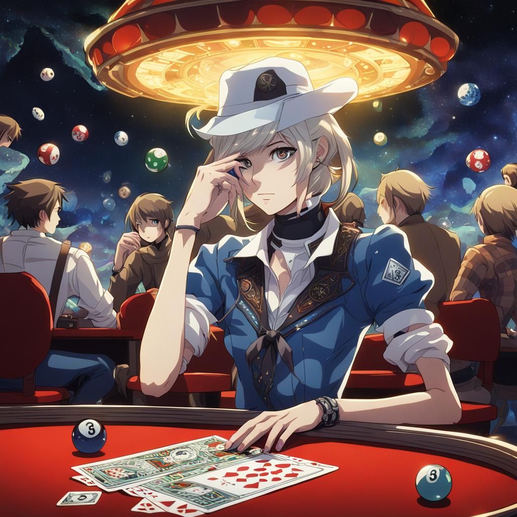 Anime Style Spaceship Cowboy at Gambling Table