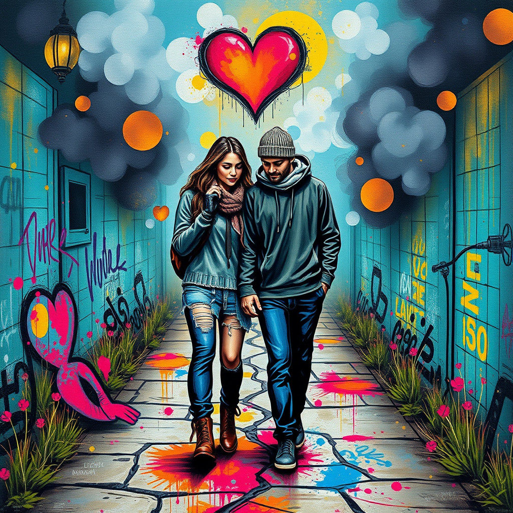 Graffiti Art Couple Portrait in Love